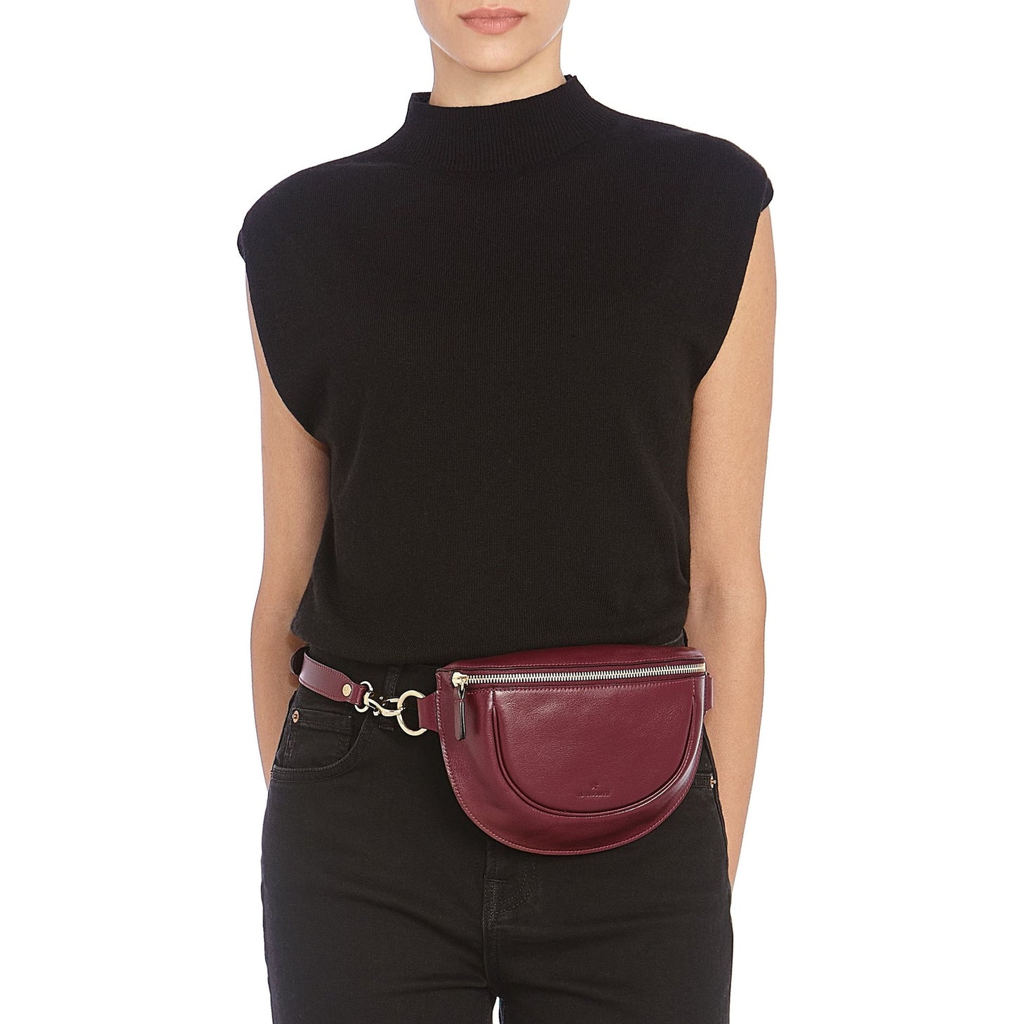 Oliveta Leather Belt Bag in Black Cherry