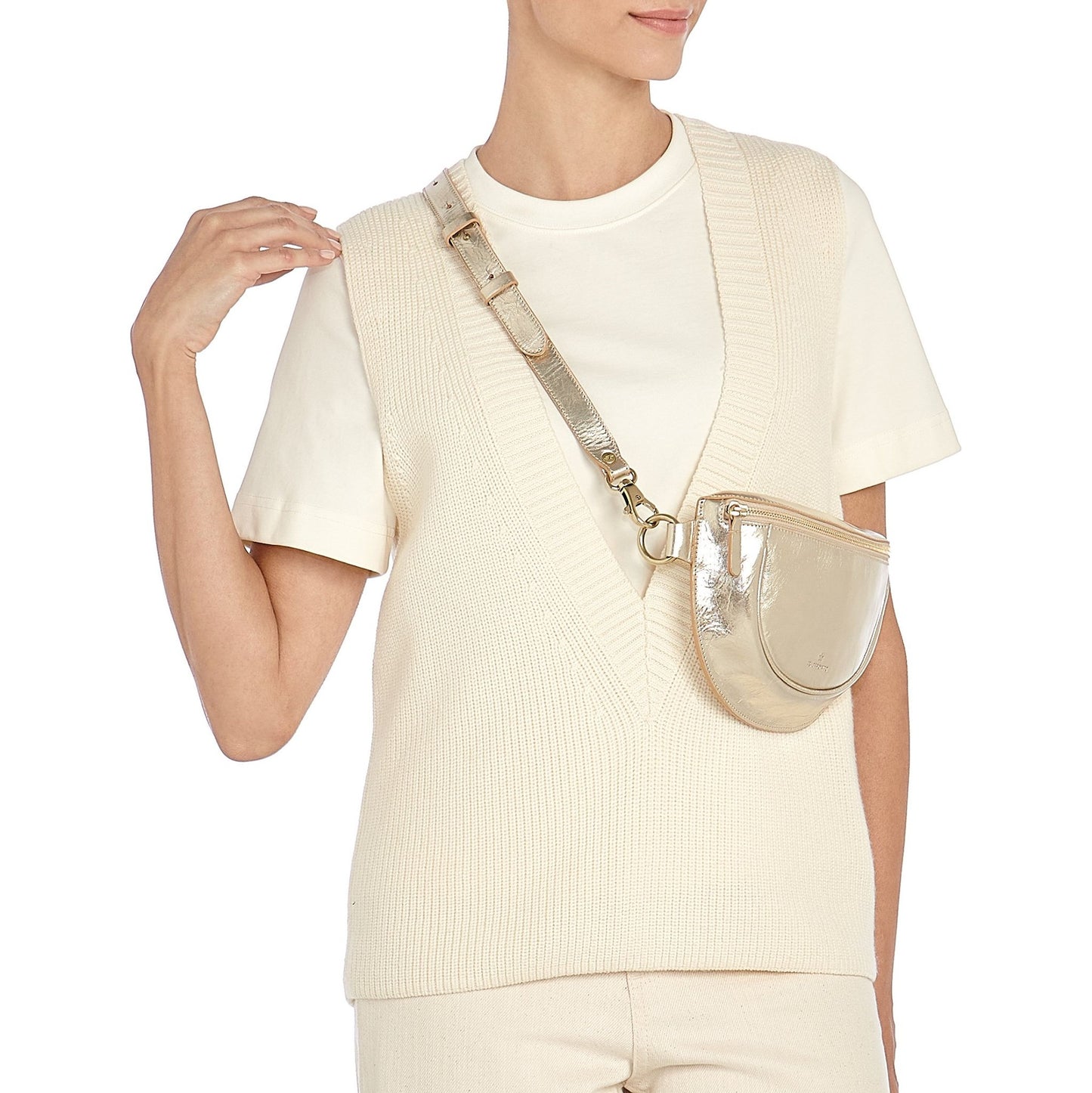 Oliveta Leather Belt Bag in Platinum