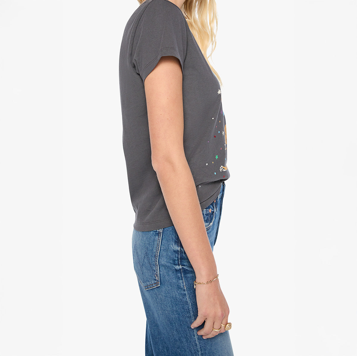 Alt Tag: Boxy Goodie Goodie in Wild Won side view, showcasing short sleeves and colorful graphic design.
