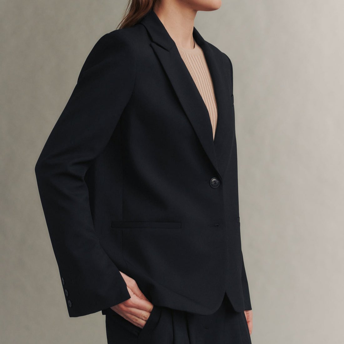 Wool Twill Boyfriend Blazer in Black