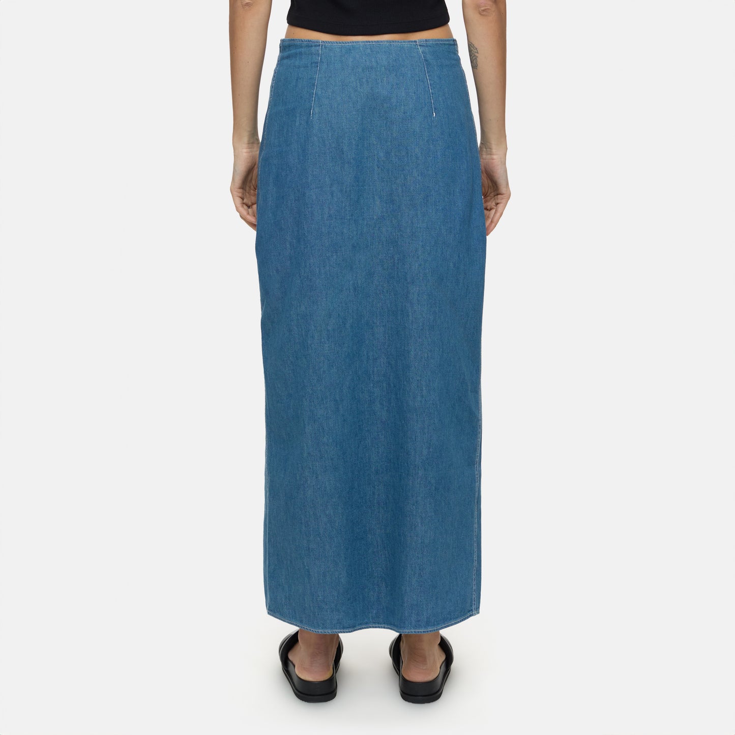 Denim Wrap Skirt in Mid Blue