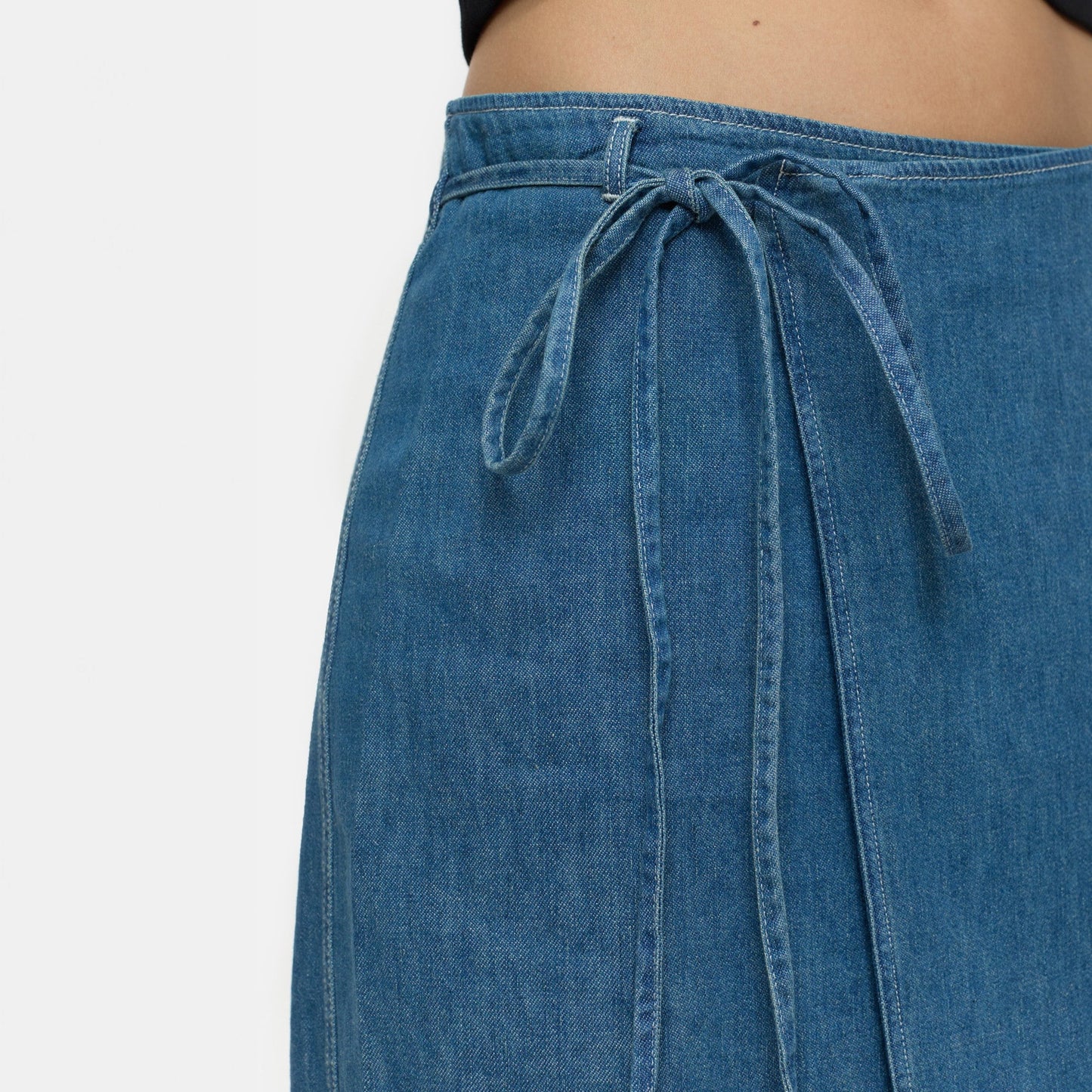Denim Wrap Skirt in Mid Blue