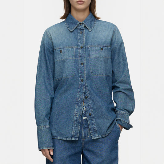 Denim Utility Shirt in Mid Blue