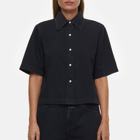 Short Sleeve Denim Shirt in Black