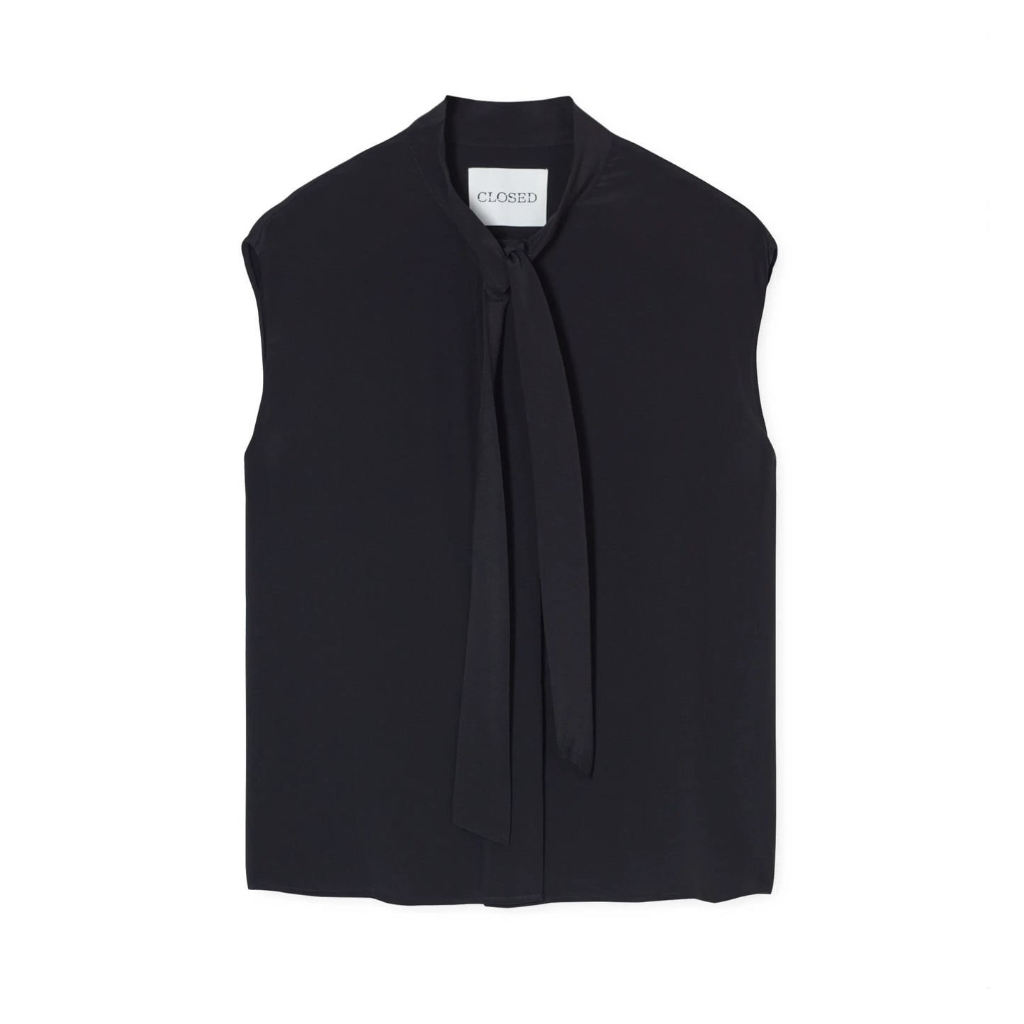 Sleeveless Tie Blouse in Black Silk