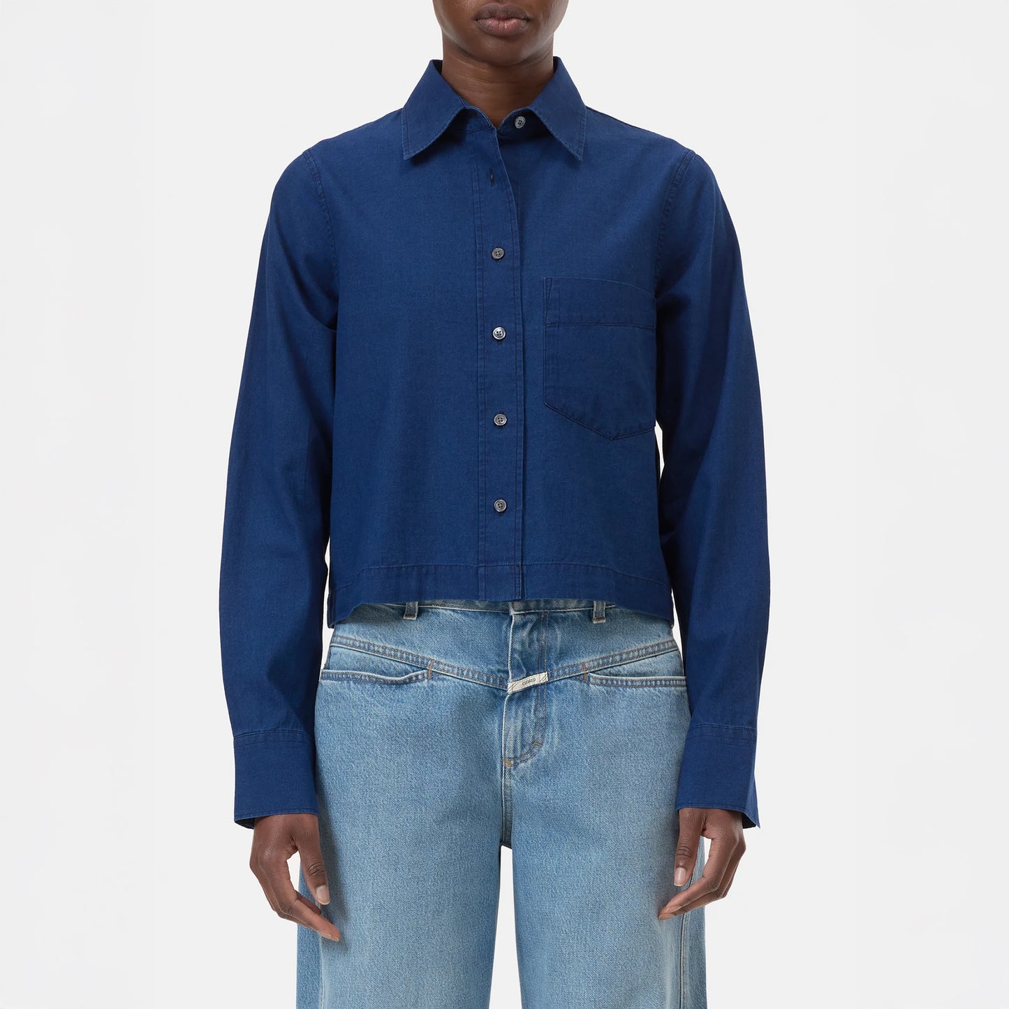 Crop Classic Shirt in Dark Blue