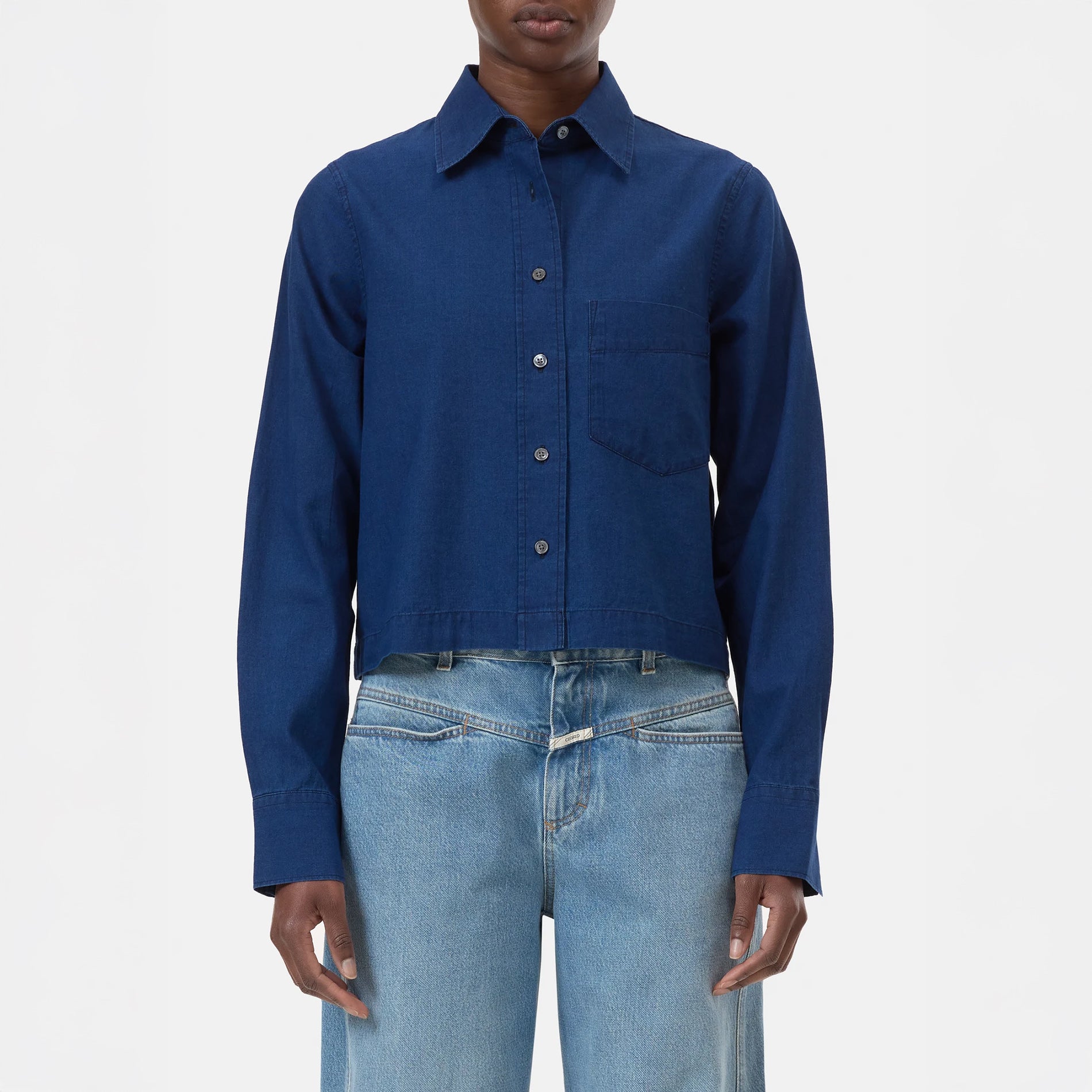 Crop Classic Shirt in Dark Blue