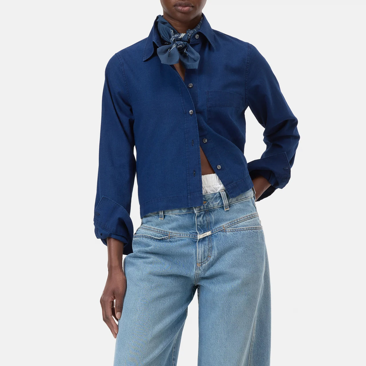 Crop Classic Shirt in Dark Blue