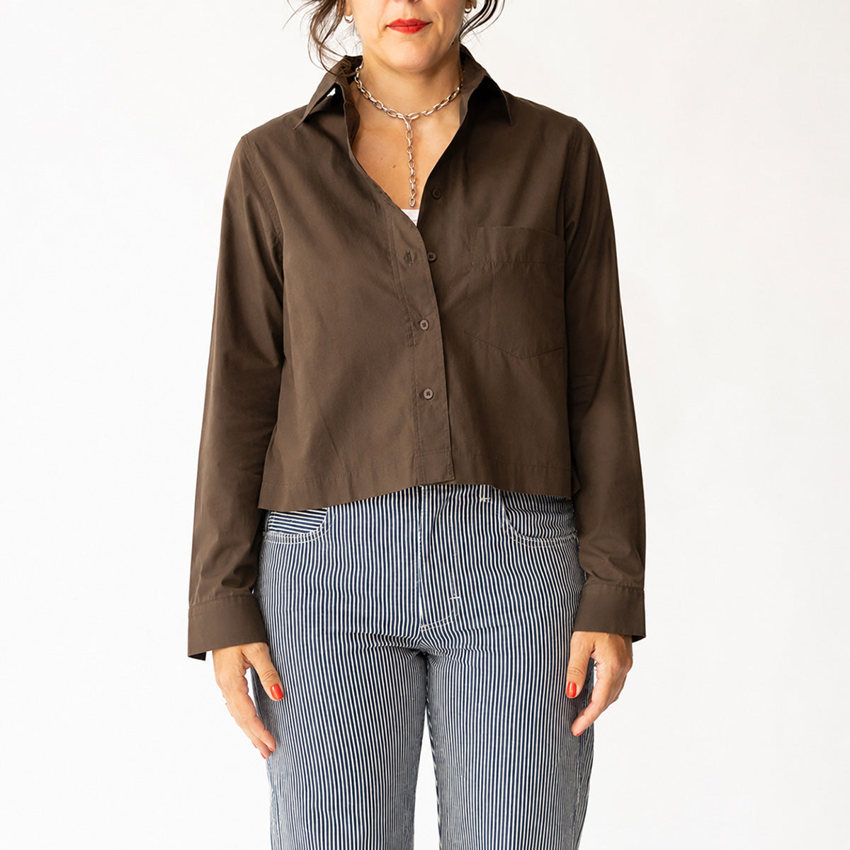 Cropped Shirt in Mahogany Brown