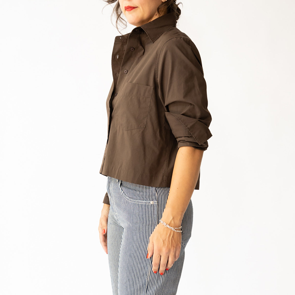 Cropped Shirt in Mahogany Brown