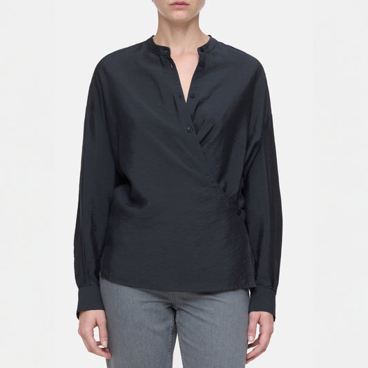 Wrap Button Up Blouse in Black