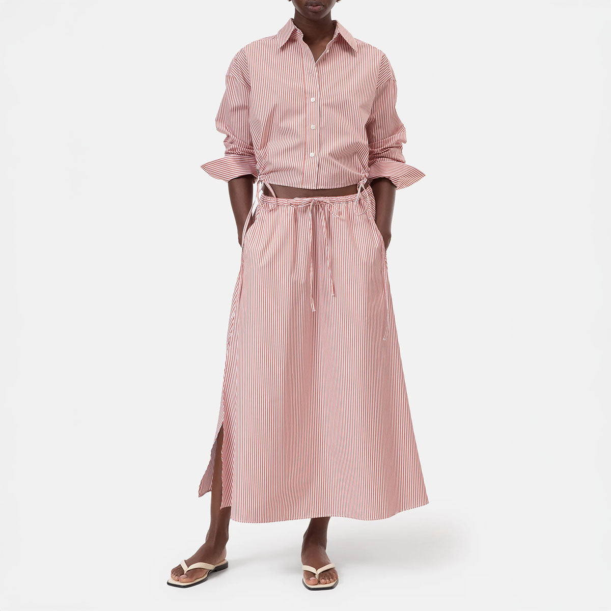 Gathered Shirt in Brick Red
