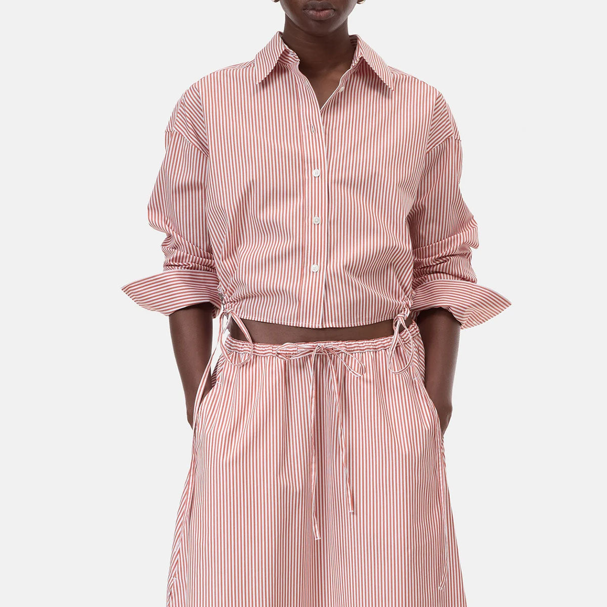 Gathered Shirt in Brick Red