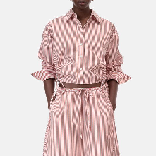 Gathered Shirt in Brick Red