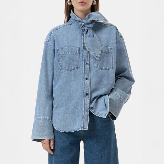Scarf Shirt in Light Blue Denim