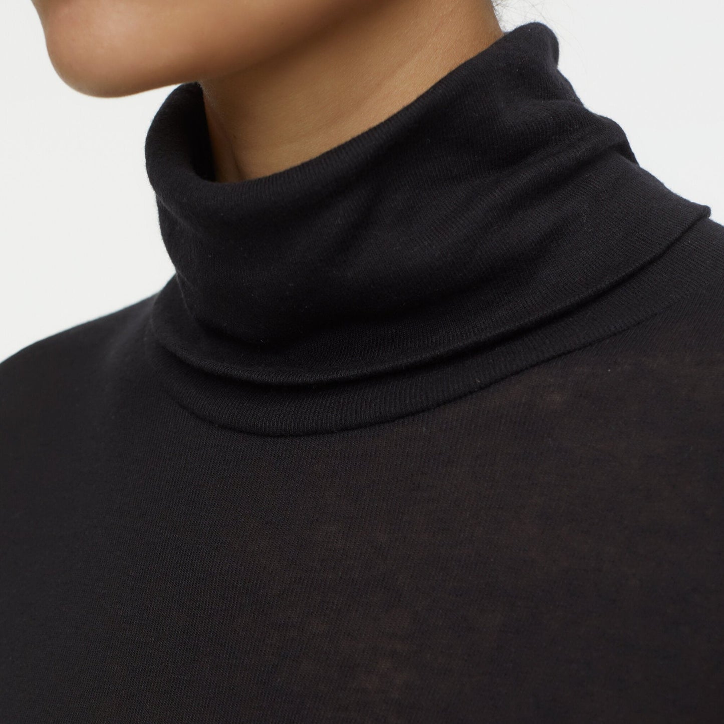 Fine Ribbed Jersey Turtleneck in Black