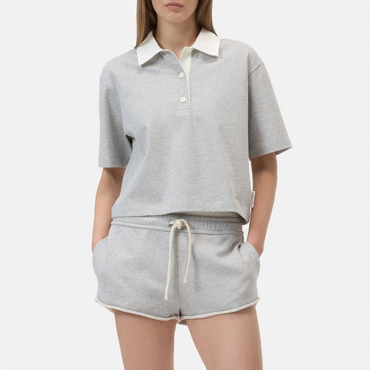 Cropped Rugby Shirt in Light Grey Melange