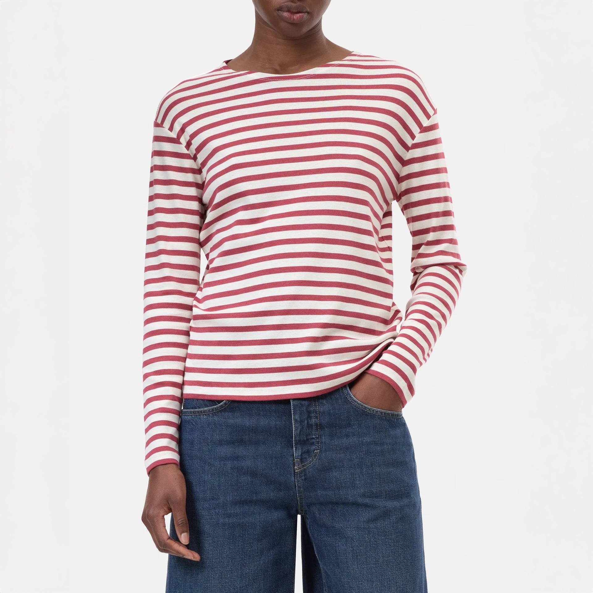 Basic Striped Tee in Cherry Red