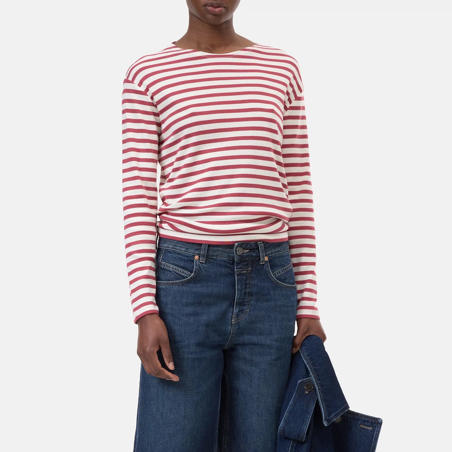 Basic Striped Tee in Cherry Red
