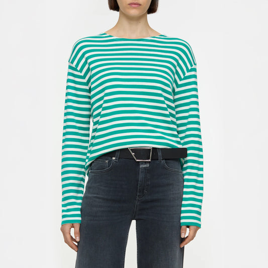 Basic Long Sleeve Striped Shirt in Meadow Green