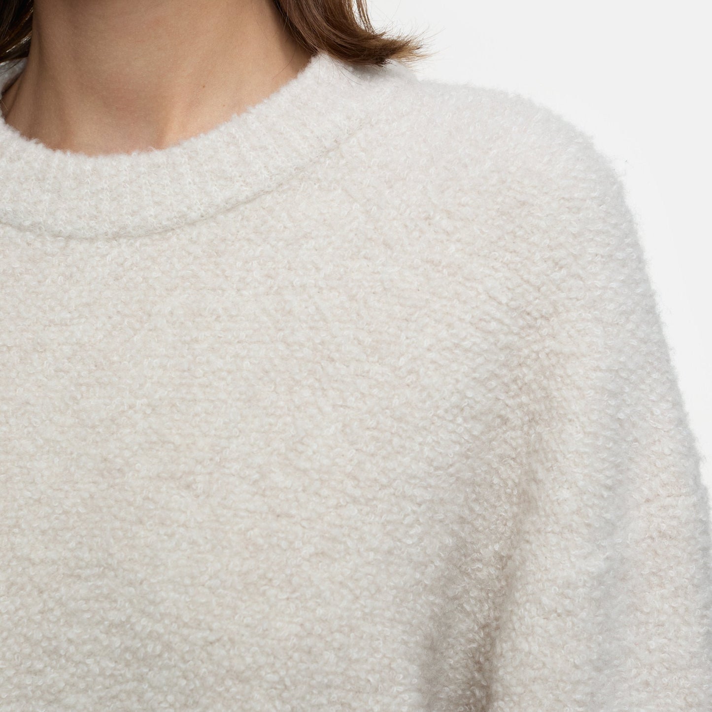 Bouclé Knit Crew in Pearl Beige