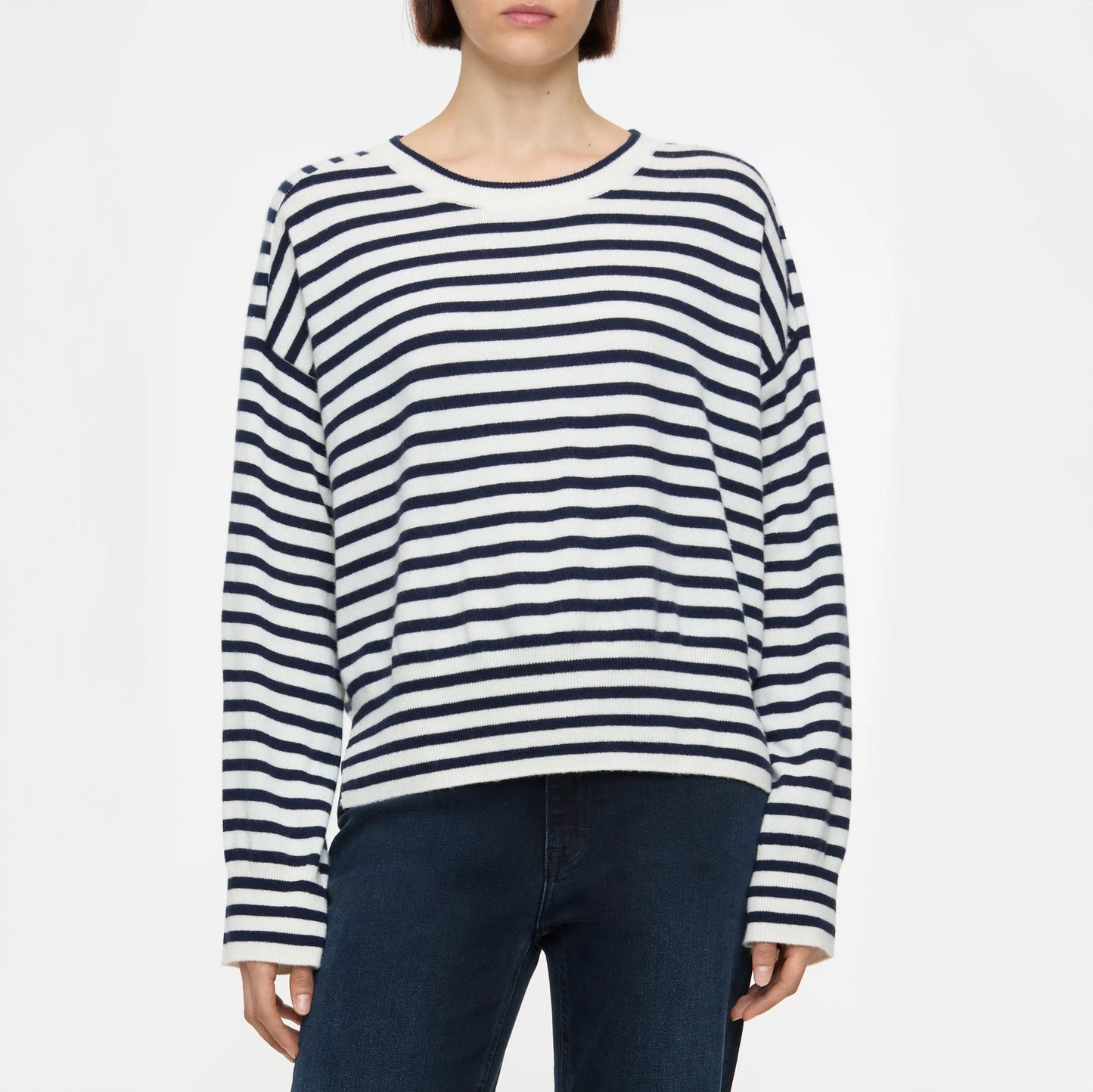 Striped Crew Sweater in Ivory