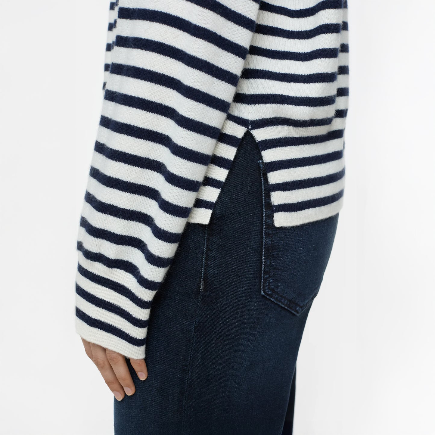 Striped Crew Sweater in Ivory