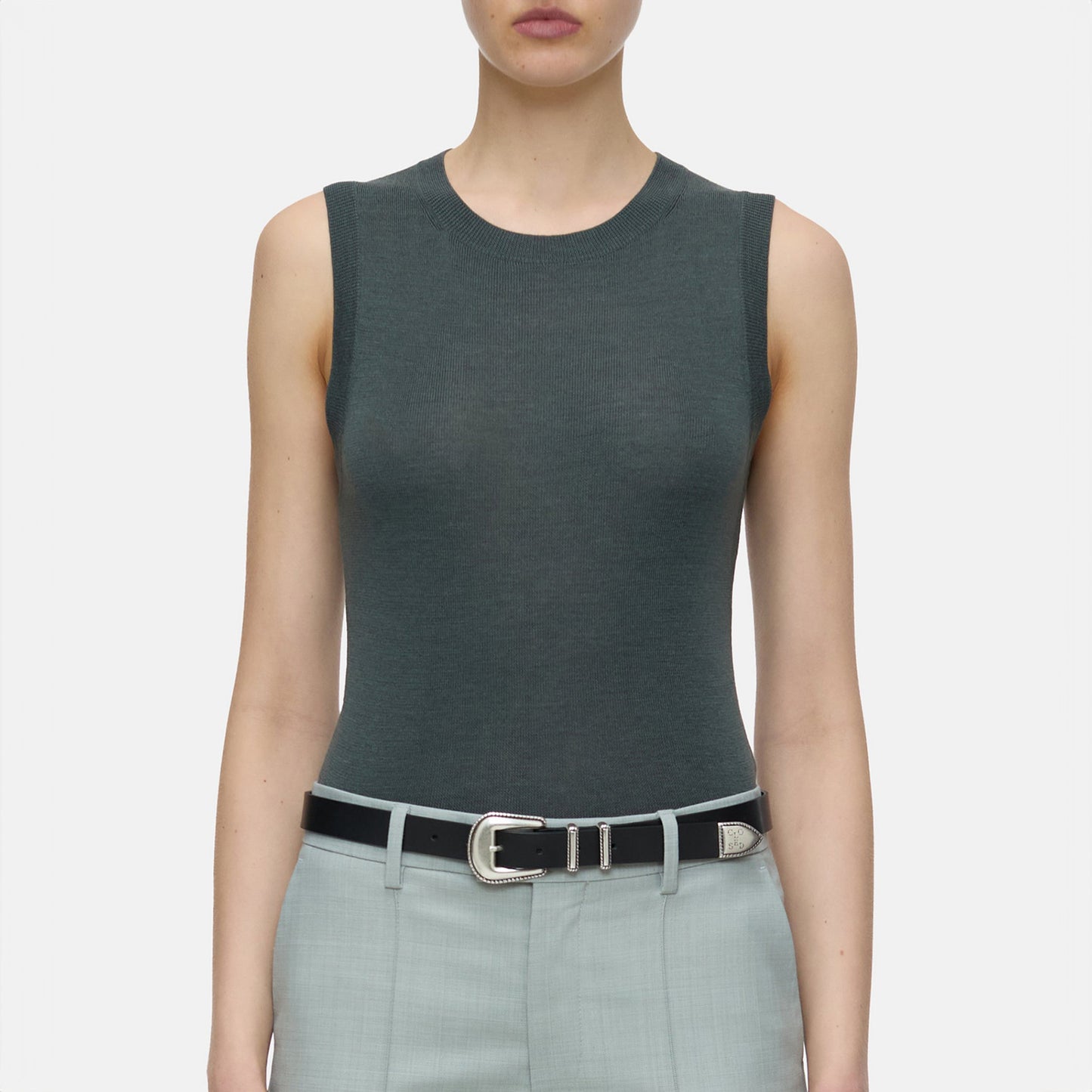 Sleeveless Knit Crew in Pini Green