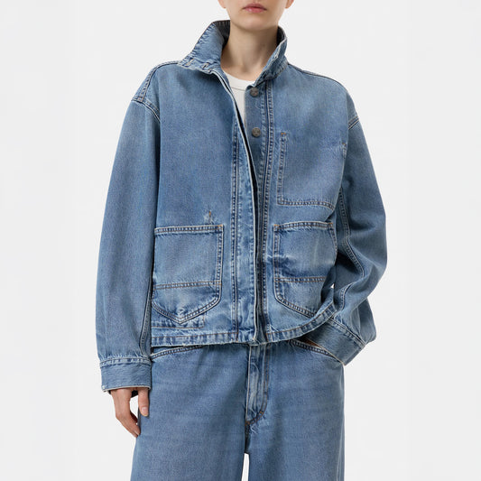 Denim Shacket in Mid Blue