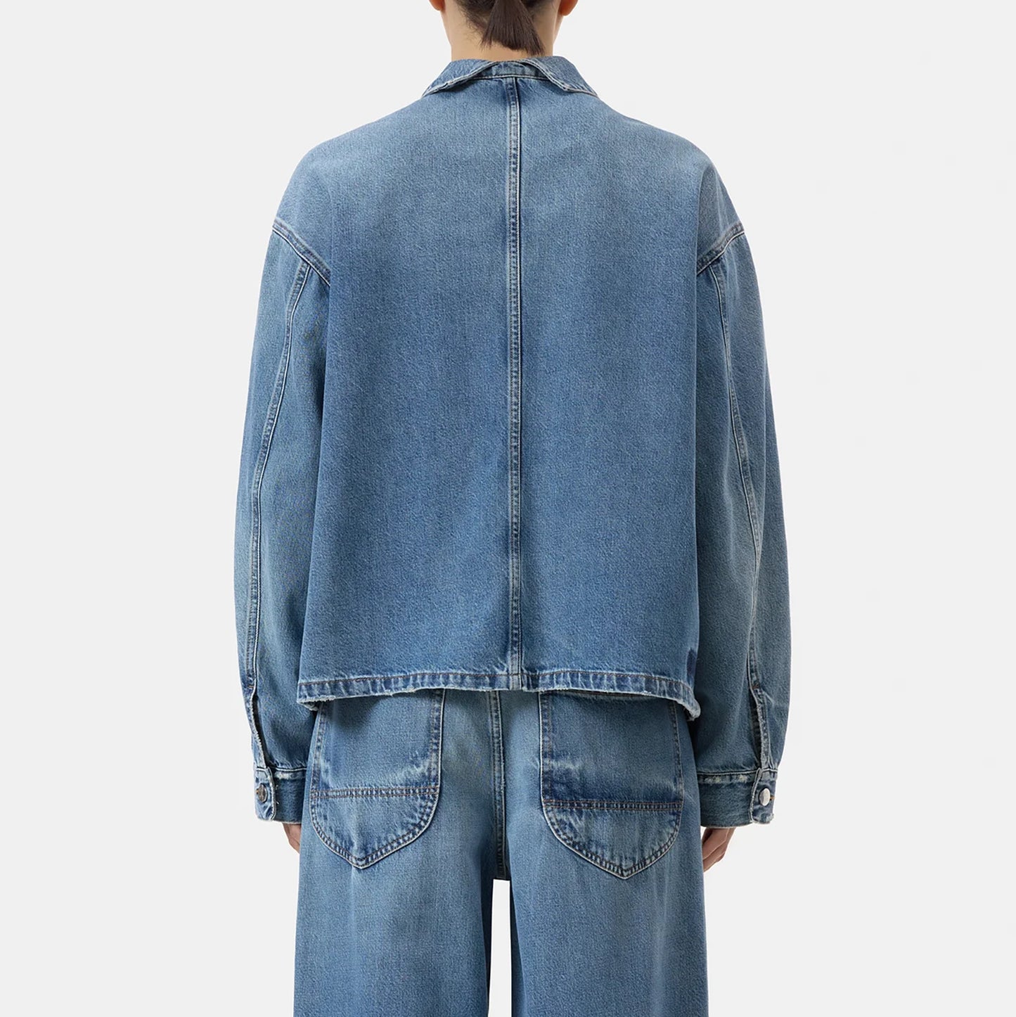 Denim Shacket in Mid Blue