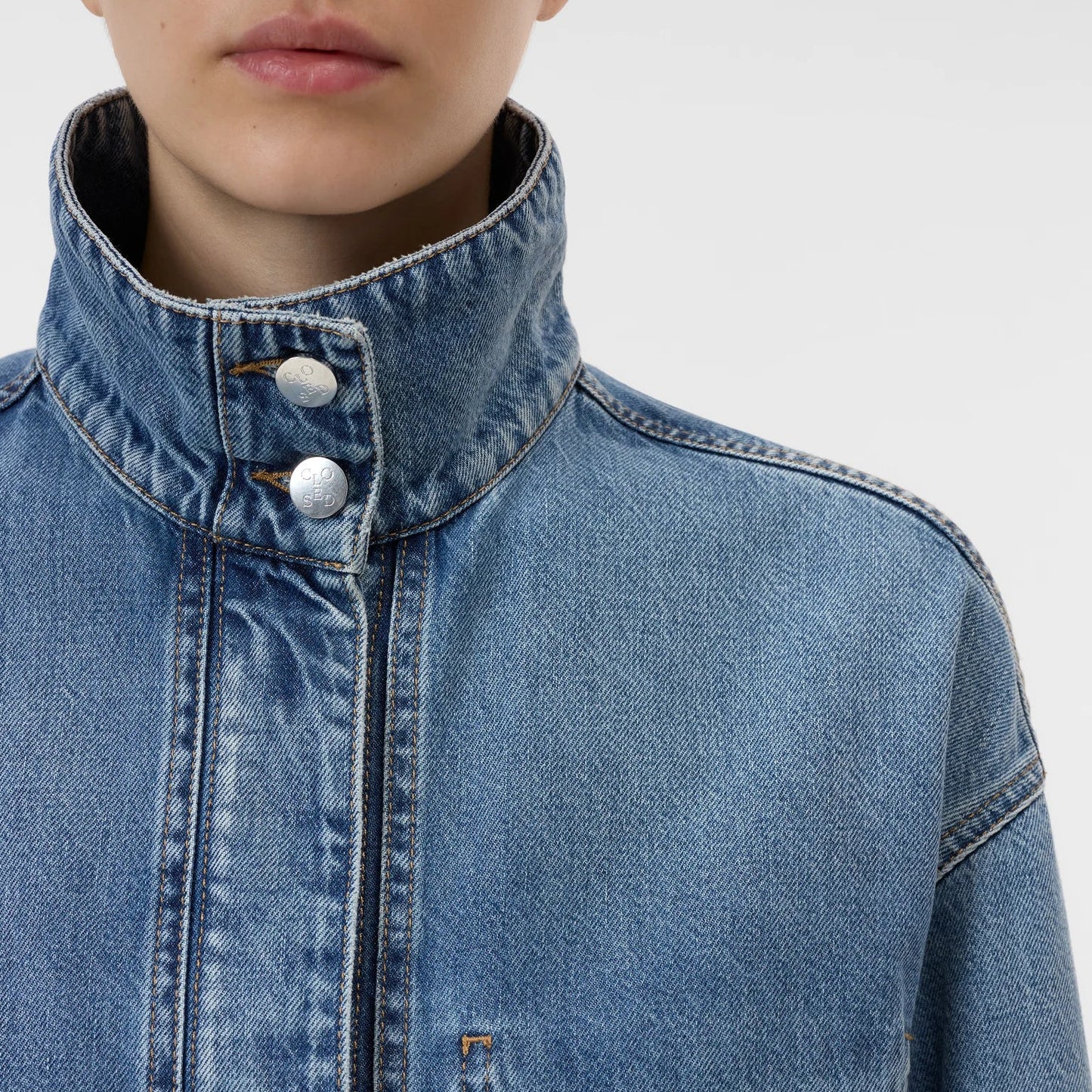 Denim Shacket in Mid Blue