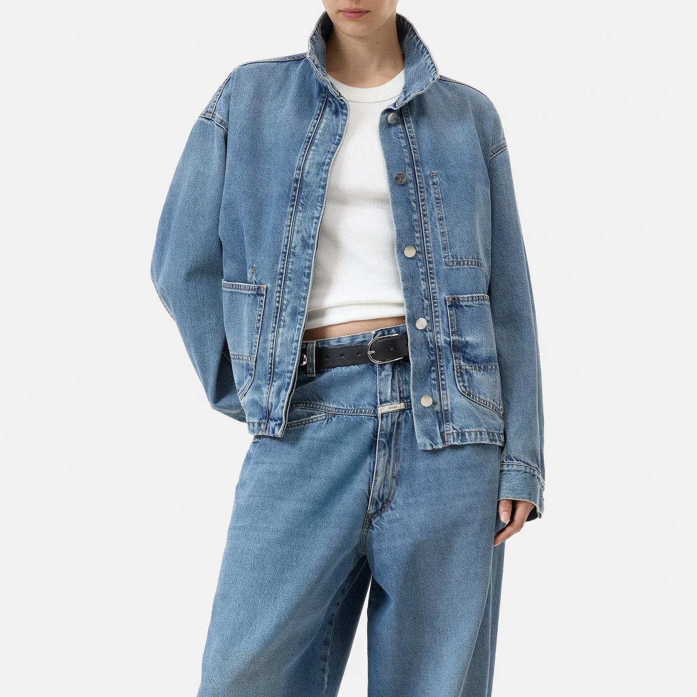 Denim Shacket in Mid Blue