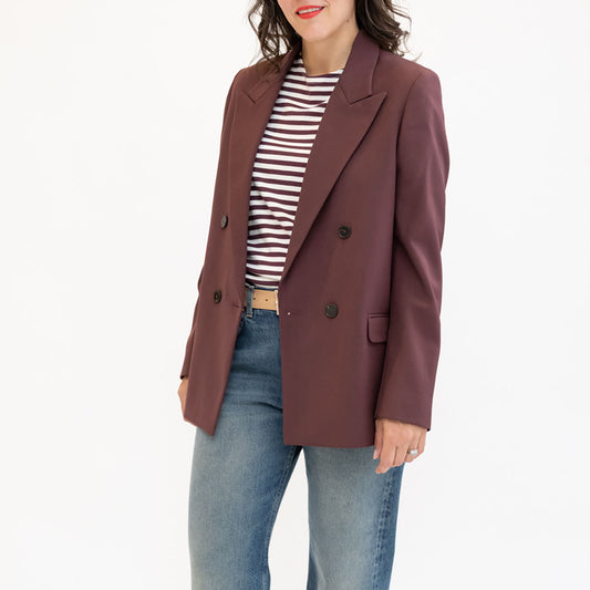 Double Breasted Blazer in Dark Raisin