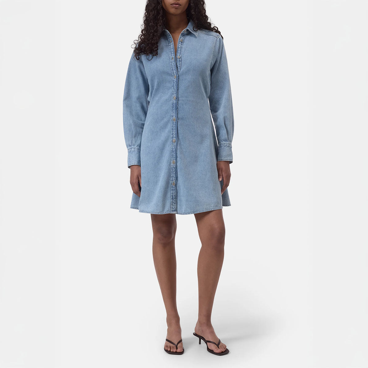 Waisted Shirt Dress in Light Blue