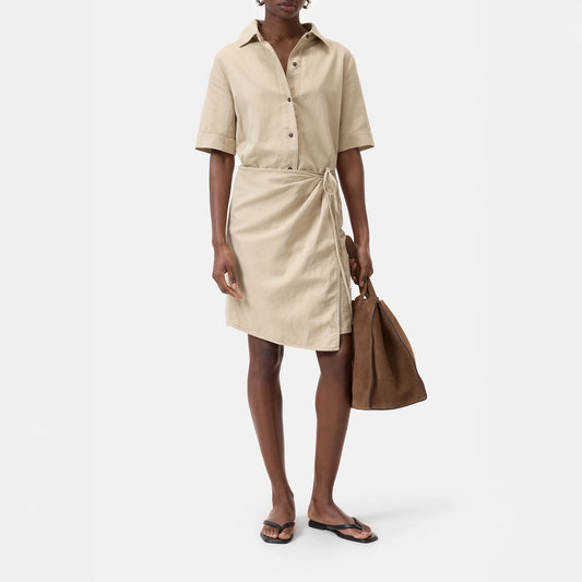 Short Sleeve Wrap Dress in Soft Beige