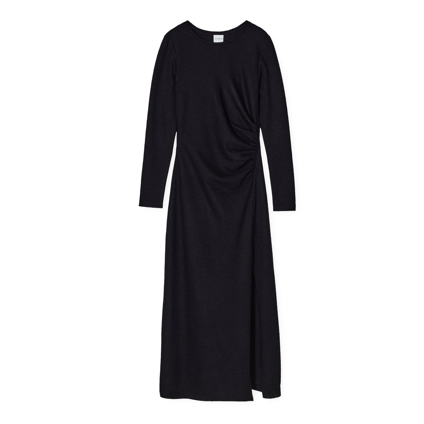 Draped Long Sleeve Dress in Black