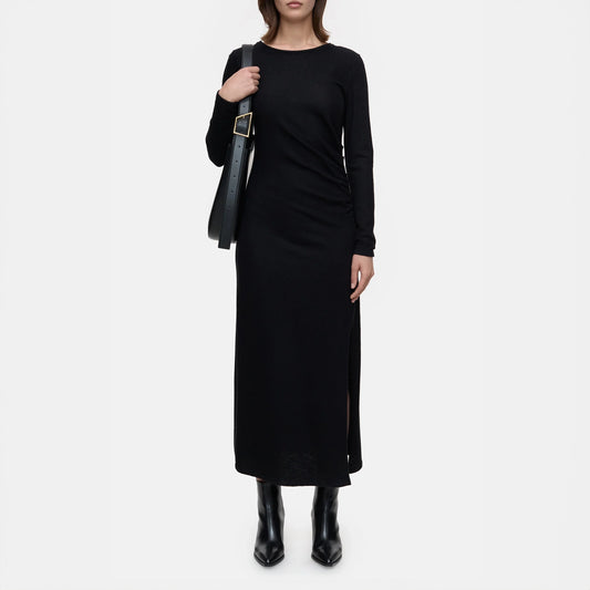 Draped Long Sleeve Dress in Black