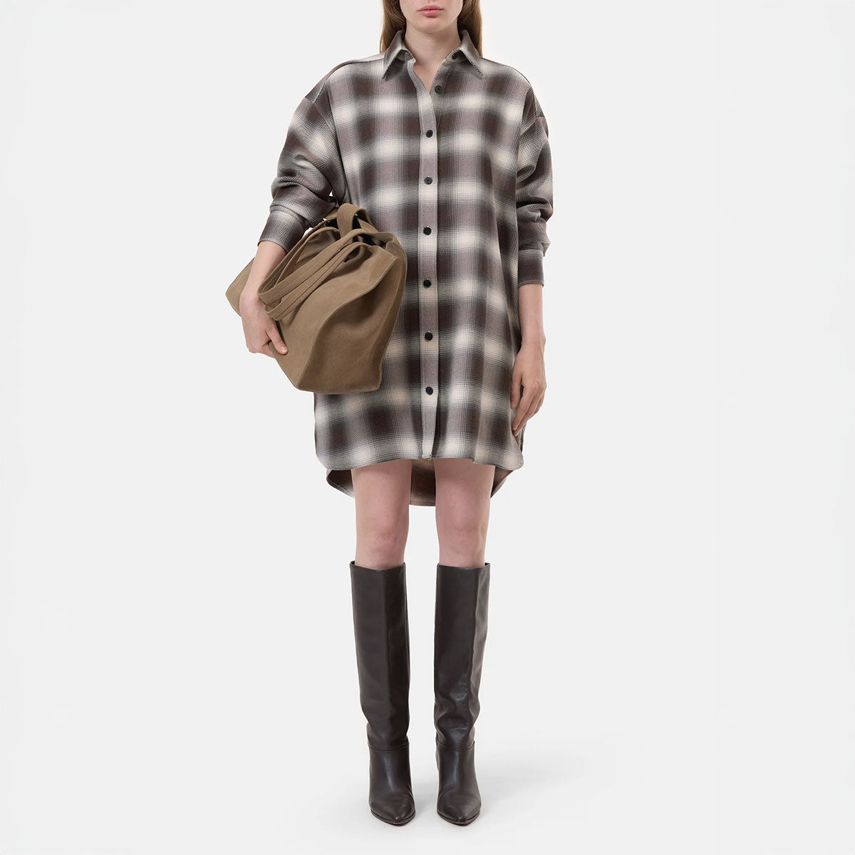 Flannel Shirt Dress in Dark Raisin