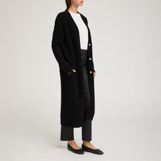 Heavy Long Sleeve Cardigan in Black