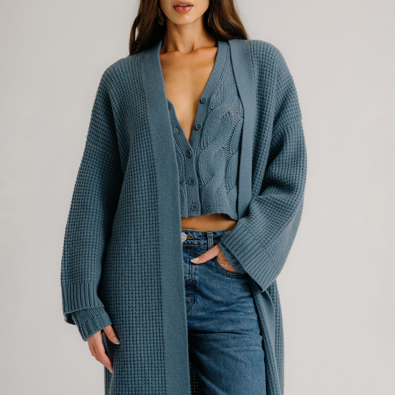 Cedar Slouchy Duster in Smoky Blue