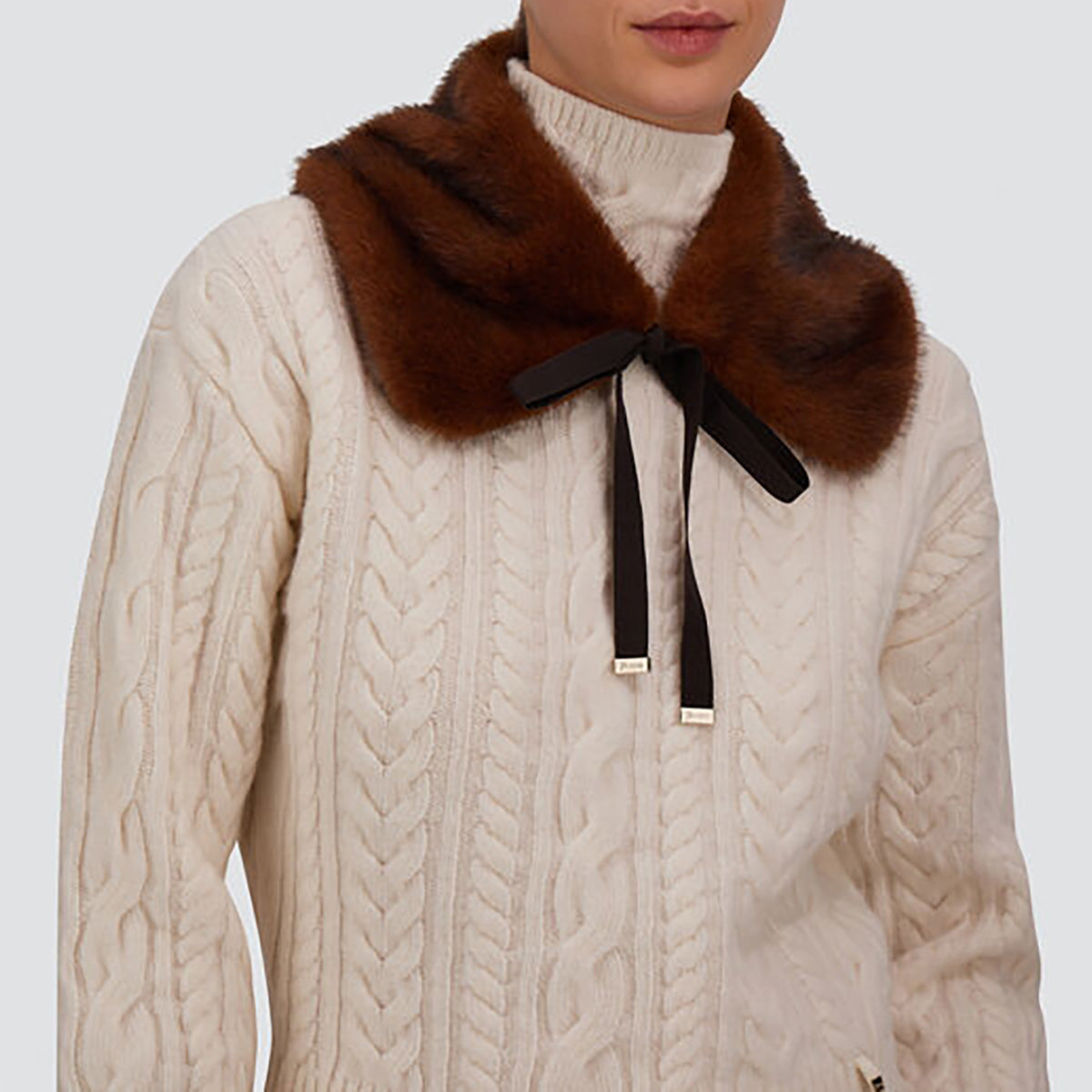 Faux Fur Tie Collar in Dark Brown