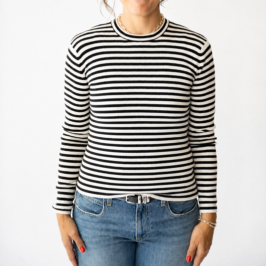 Vivian Top in Salt and Noir Stripe