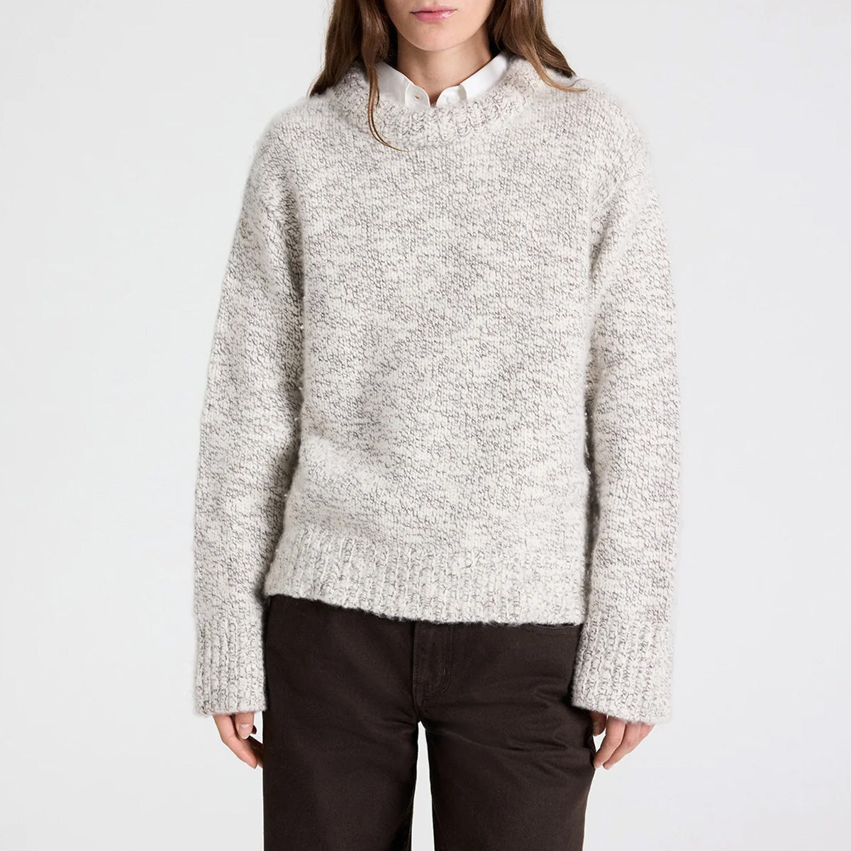 Chunky Crewneck in Turkish Coffee sweater with wide sleeves, cashmere blend fabric.