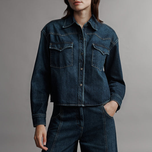 Cropped OG Denim Shirt in Dark Wash