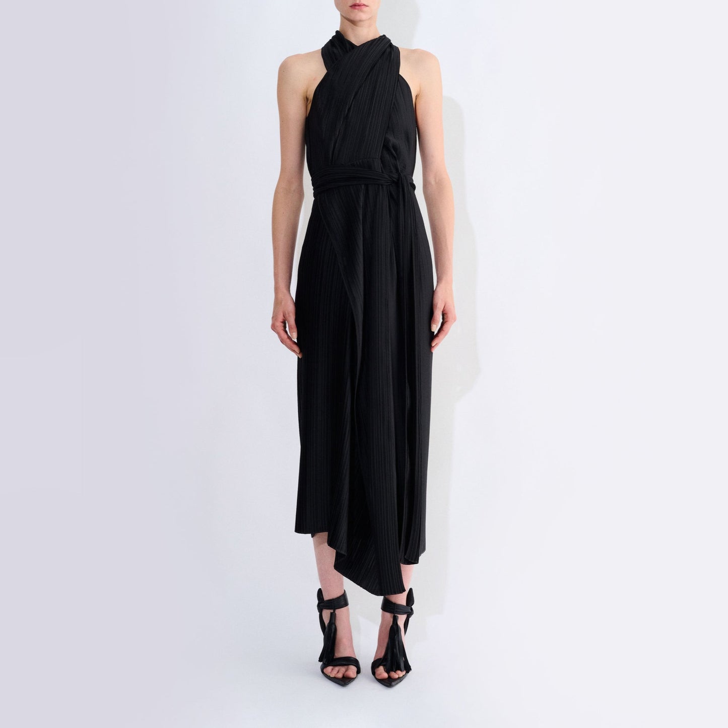 Dawla Plisse Wrap Dress in Black