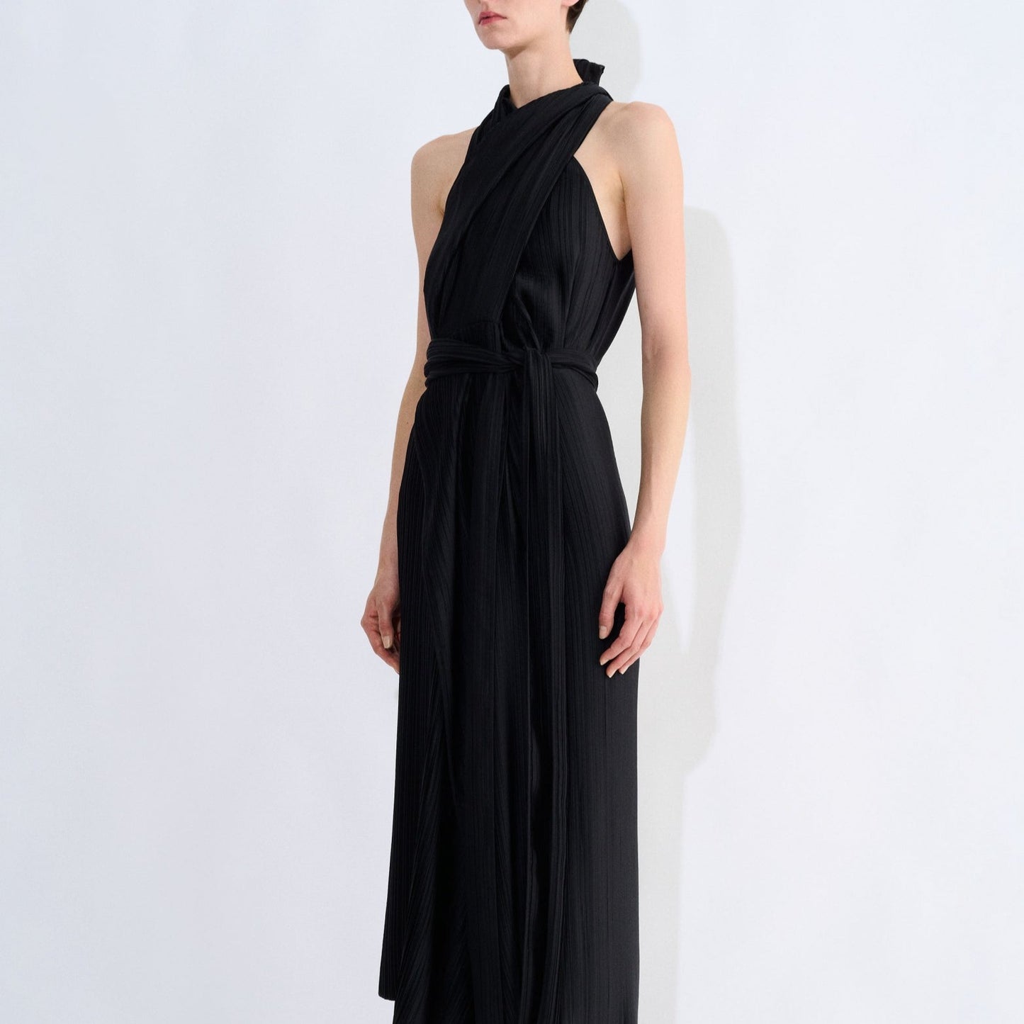 Dawla Plisse Wrap Dress in Black