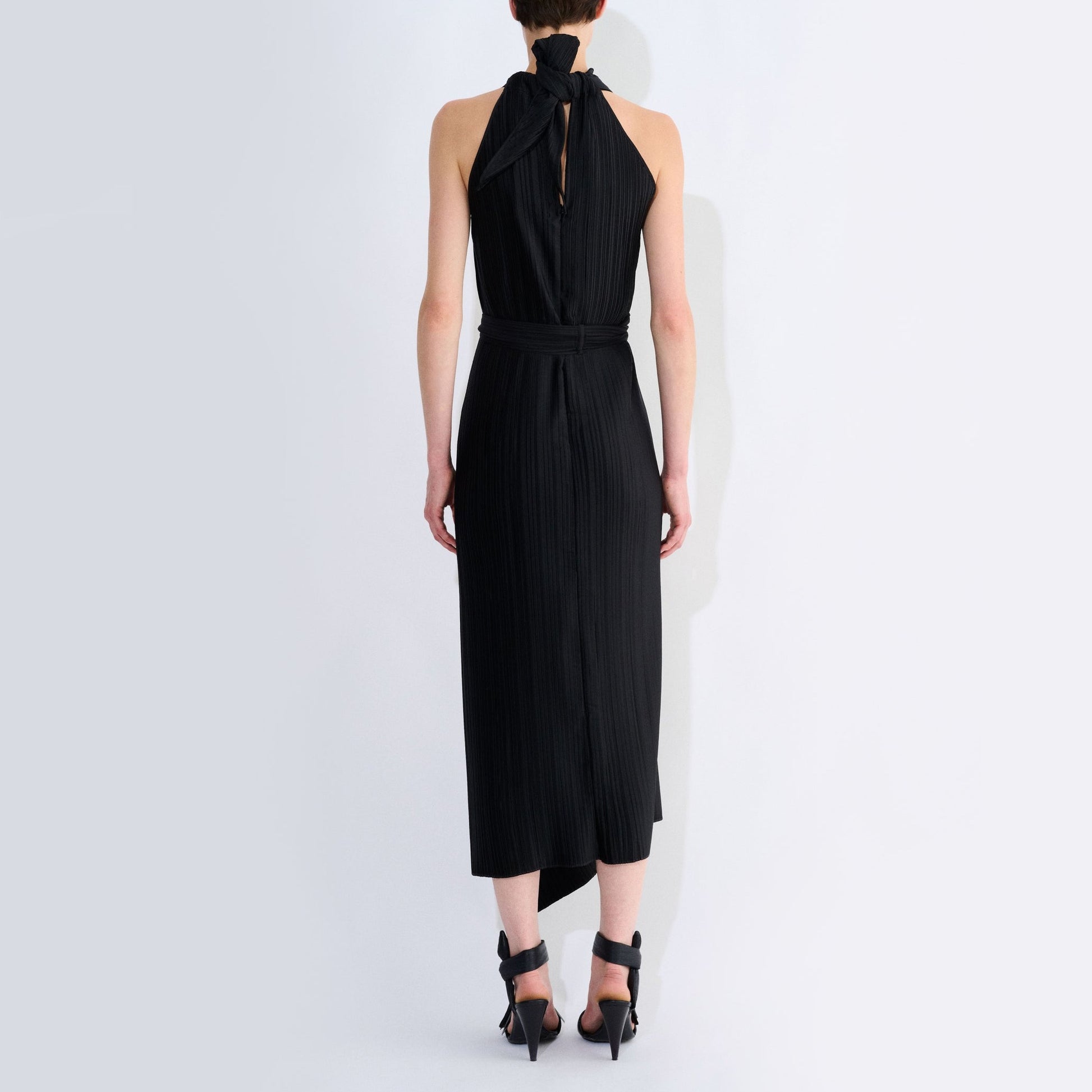 Dawla Plisse Wrap Dress in Black