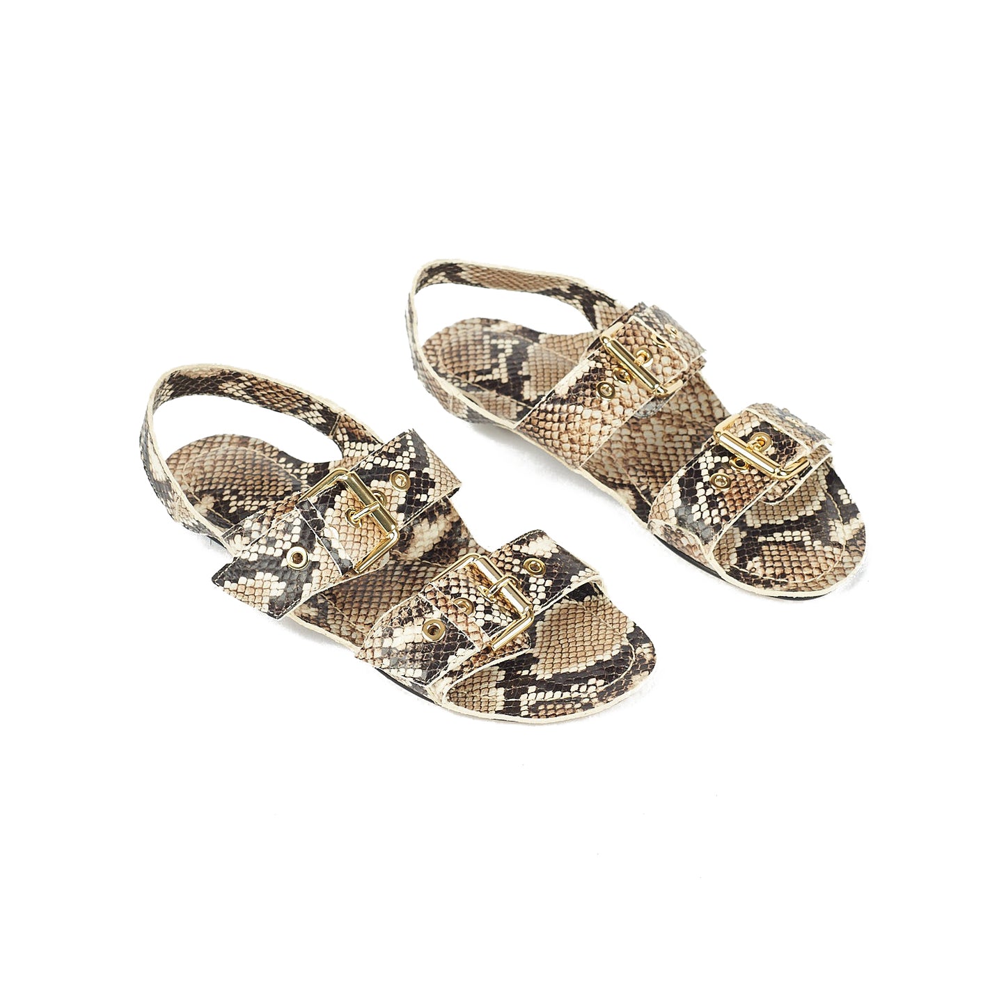 Embossed Double Buckle Sandal in Python