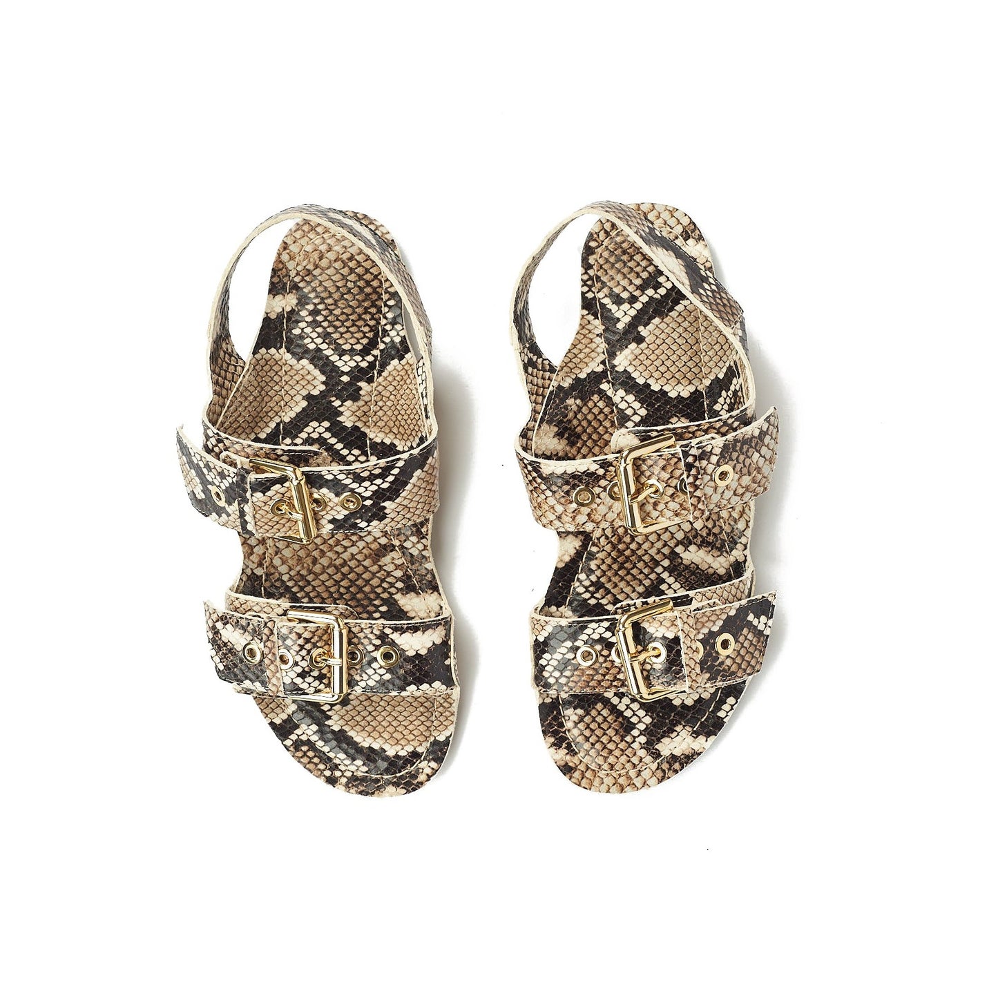 Embossed Double Buckle Sandal in Python