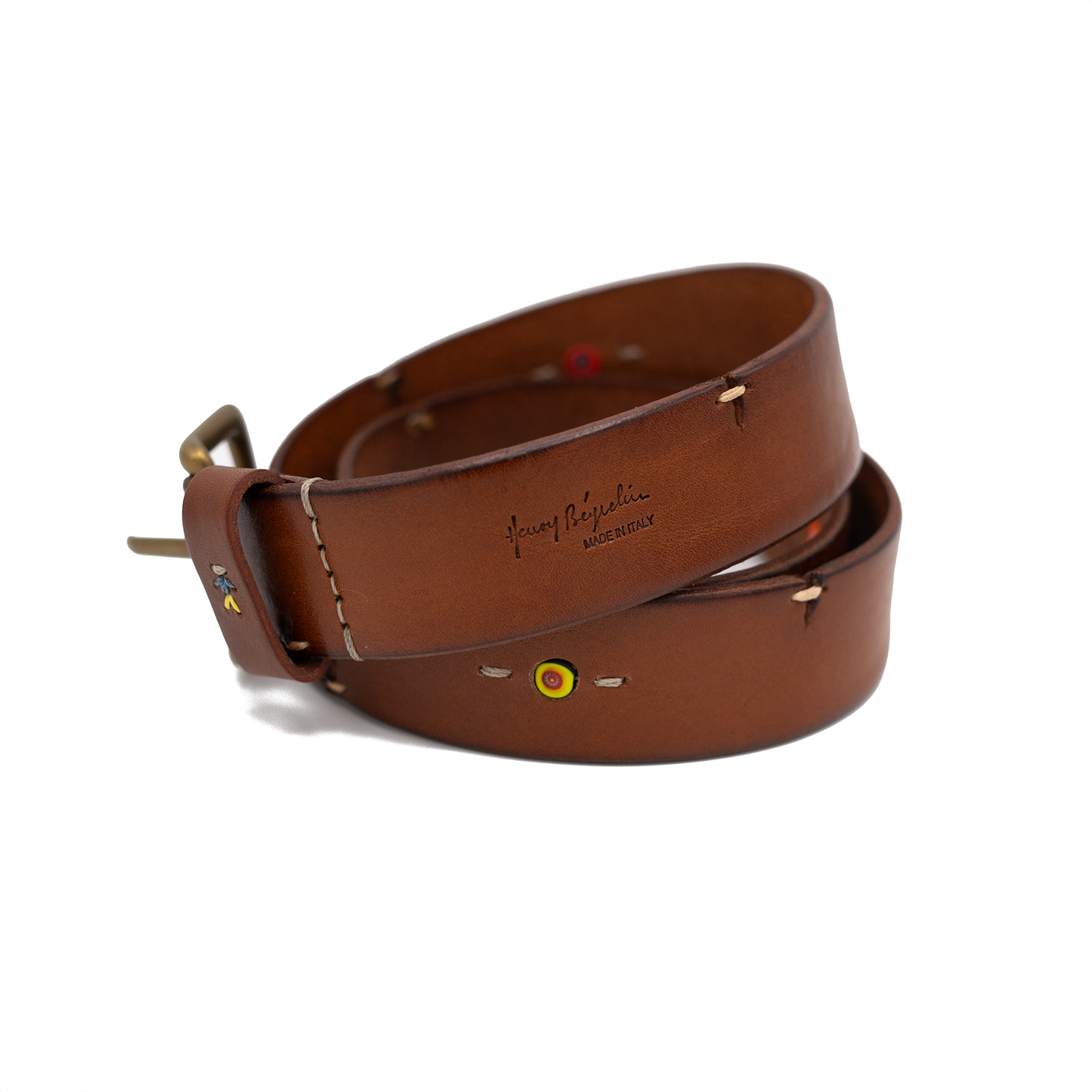 Pizzico Leather Belt in Marrone